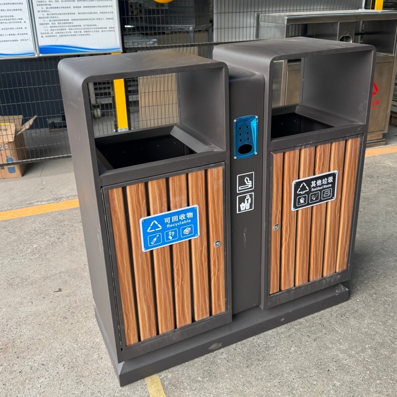 两分类钢木果皮箱